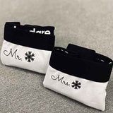 do+dare undie co. - two pairs of fresh white custom underwear destined for the bride + groom on their wedding day folded nicely personalized with Mr. and Mrs.