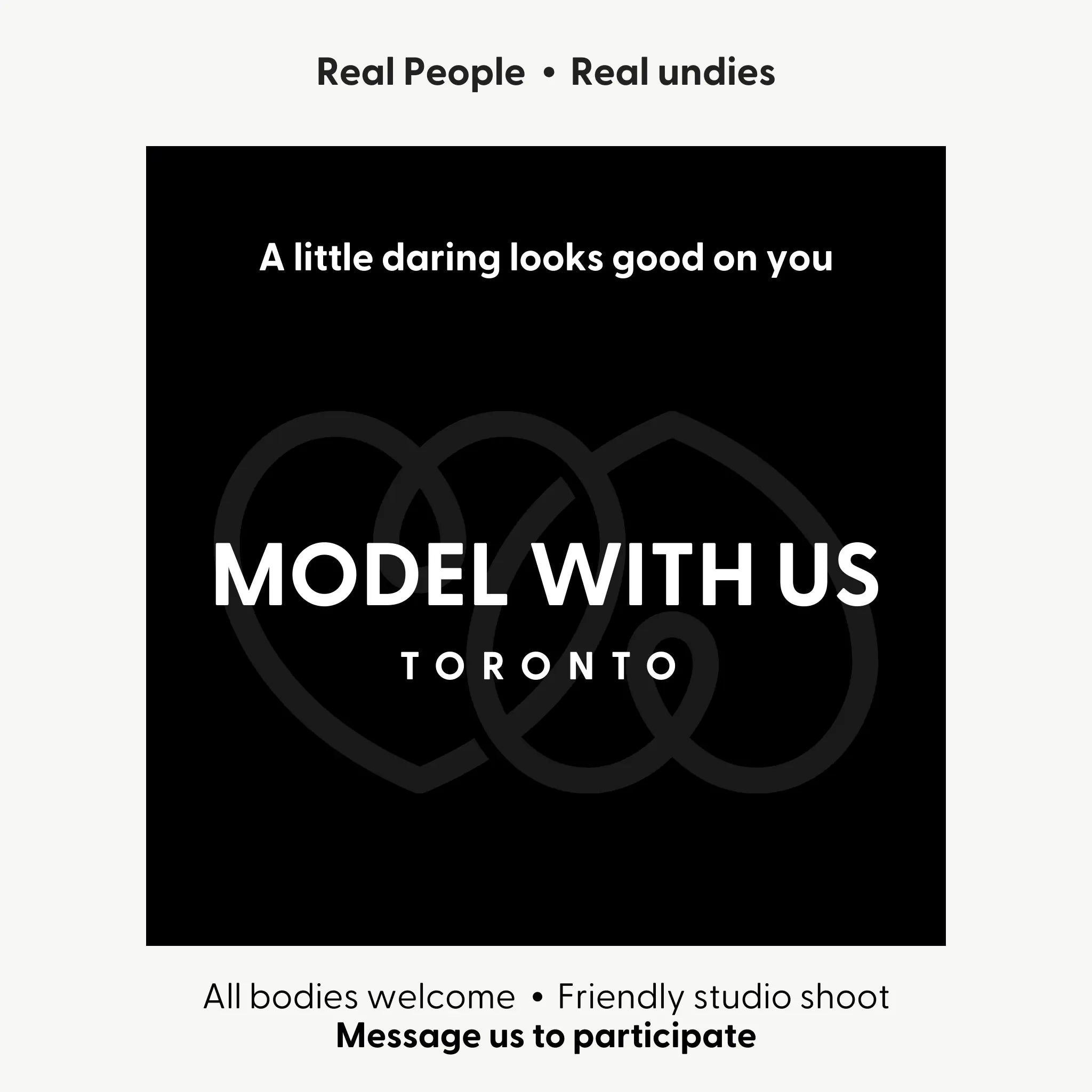 Promotional graphic for a modeling callout with text and brand logo.