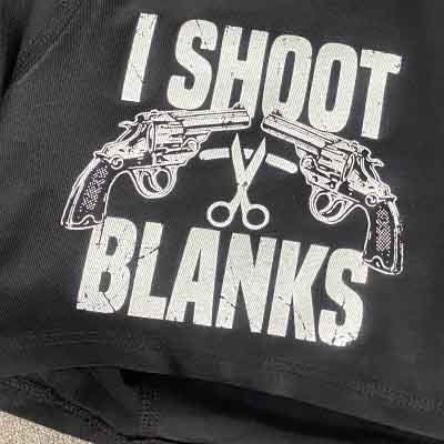 do+dare undie co. - midnight black custom underwear personalized with "I shoot blanks", for the vasectomy alt-bash
