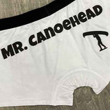 do+dare undie co. - fresh white custom underwear personalized with "mr. canoehead" + a picture of a person portaging